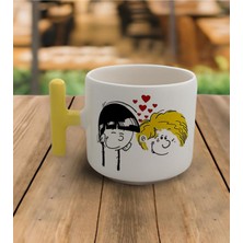 El Yapımı Sarı Kulplu 200 ml Kupa, Latte ve Espresso Için Şık Tasarım