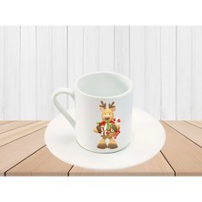 Noel ve Yılbaşı Temalı Geyik Baskılı Şık Türk Kahve Fincanı