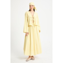 Sarı Çizgili Poplin Beli Lastikli Astarsız Uzun Etek 29277