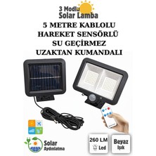 Güneş Enerjili 260 Lümen Hareket Sensörlü Kumandalı Bahçe Balkon Aydınlatma Sokak Lambası