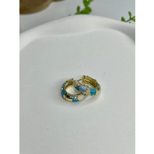 Mineli Taşlı Turkuaz Tonlar Halka Küpe (2cm)