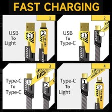 4in1 Pd 65 Watt Type-C/27 Watt iPhone Halat Örgü Kırılmaz Uç 1 Metre Hızlı Şarj ve Data Kablosu