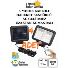 4 Adet Güneş Enerjili 260 Lümen Hareket Sensörlü Kumandalı Bahçe Balkon Aydınlatma Sokak Lambası