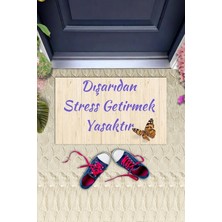 Dijital Baskı Krem Kelebek Desen Kapı Önü Paspası K-1016