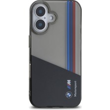 iPhone 16 Uyumlu Kılıf Bmw Orjinal Lisanslı Yarı Transparan M Dizayn Çizgili Kapak Siyah