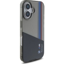 iPhone 16 Uyumlu Kılıf Bmw Orjinal Lisanslı Yarı Transparan M Dizayn Çizgili Kapak Siyah