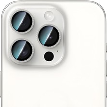 Case World iPhone 15 Pro Max Uyumlu Alloy Sparkling Diamond Serisi Taşlı Lens Koruyucu Gümüş