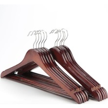 Elbise Ceket Askısı Parlak Ceviz Ahşap Renk Kıyafet Askılık 10 Adet