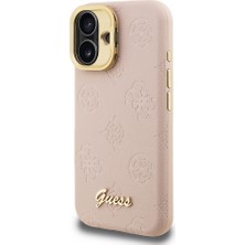 iPhone 16 Uyumlu Kılıf Guess Lisanslı M-Safe Şarj Özellikli Kamera Standlı Pu Deri Peony Kapak Pembe