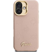 iPhone 16 Uyumlu Kılıf Guess Lisanslı M-Safe Şarj Özellikli Kamera Standlı Pu Deri Peony Kapak Pembe