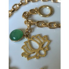 Thinblack Kolye Yeşil Aqua Marine  Doğal Taşlı  Lotus Çiçeği  Choker Kolye