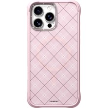 iPhone 16 Pro Uyumlu Kılıf M-Safe Şarj Özellikli Youngkit Argyle Serisi Kapak Pembe