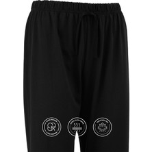 %100 Pamuk Süprem Kadın Pijama Altı Rahat Kalıp Boru Paça Lastikli Kurdeleli Terletmez Esnek Siyah