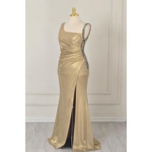 Gold Parlak Taşlı Abiye 3010