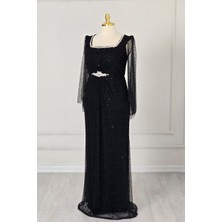 Siyah Dantel Abiye Elbise 25507