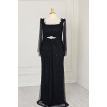 Siyah Dantel Abiye Elbise 25507