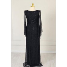 Siyah Dantel Abiye Elbise 25507