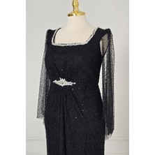 Siyah Dantel Abiye Elbise 25507