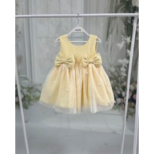 Brokar Sarı Hayal Tül Gül Detaylı Fiyonklu Abiye Elbise