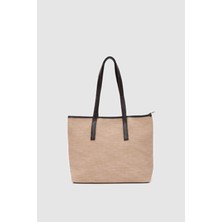 Poor Hasır Görünümlü Omuz Çantası Acı Kahve