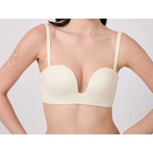 Freshness MSF05 Destekli V Dekolte Lazer Kesim Sütyen - Ekru - L