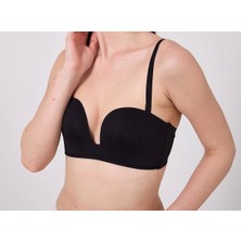 Freshness MSF05 Destekli V Dekolte Lazer Kesim Sütyen - Siyah - L