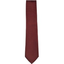 1001 Kravat Kırmızı Kare Desenli 8 cm Genişliğinde Bordo Kravat