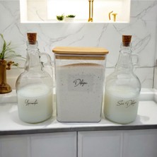 Ahşap Kapaklı Deterjan ve Yumuşatıcı Şişesi Seti, 2000ML ve 1000ML, Beyaz