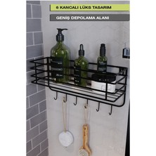 Yapışkanlı Paslanmaz 6 Kancalı Banyo Düzenleyici, Siyah