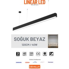 120CM 40W Antrasit Kasa Linear LED | Soğuk Beyaz 6500K | Ofis, Mağaza, Ev, Otel, Plaza, Hastane