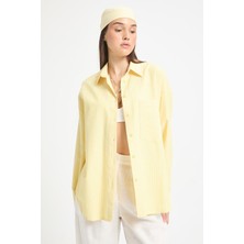 Sarı Beyaz Çizgili Oversize Cepli Gömlek 27135