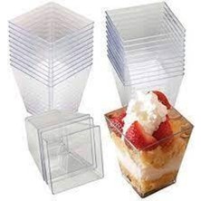 Teknotrust Beyaz Kristal Plastik Prizma Kübik Kase 60CC 25'li Kapaksız Set