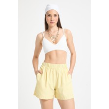 Sarı Beyaz Çizgili Lastikli Şort 27290