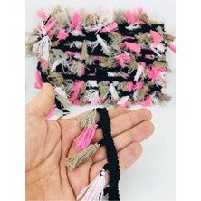 Teknotrust Pembe Beyaz Pamuk Saçak Püskül 1 Metre En 4 cm Çok Renkli Parti Süsleme Malzemesi
