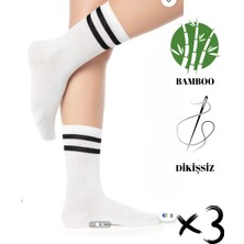 Doğal Bambu Ter Emici Yumuşak Doku Siyah Çemberli Beyaz Unisex Tenis Çorap