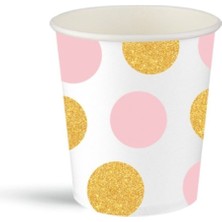 Teknotrust Pembe Altın Puantiyeli 8 Oz 8'li Karton Bardak, Şık ve Kullanışlı Içecek Sunumu