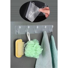 5’li Silikonlu Şeffaf Güçlü Kendinden Yapışkanlı Kapı ve Duvar Askısı, Ağır Yük Taşıma