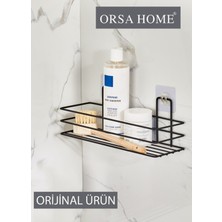 926 Tekli Güçlü Yapışkan Askılı Dikdörtgen Banyo Rafı Mat Siyah