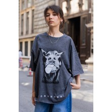 Kadın Oversize Siyah Tişört – “doberman” Baskılı Eğlenceli Tasarım