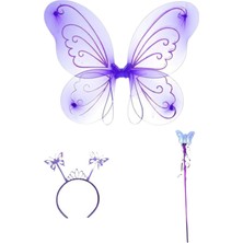 Teknotrust Mor Kelebek Kanatlı Çocuk Tacı ve Asası, 50 Cm, Renkli ve Eğlenceli Set