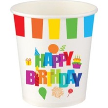 Teknotrust Renkli Doğum Günü Karton Bardaklar 8'li, Dekoratif ve Şık Tasarım
