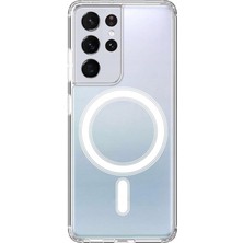 Caseart Samsung Galaxy S21 Ultra Kılıf Magsafe Kablosuz Şarj Destekli Şeffaf Silikon Kapak