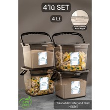 4'lü Yıkanabilir Etiketli Toz Deterjan Saklama Kabı, Gri, 4l