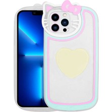 iPhone 12 Pro Uyumlu Kedi Figürlü Transparan Pop Soketli Tknc Ritmik Kapak-Beyaz