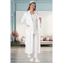 Mecit 5355 Ekru Lohusa Sabahlık Pijama Gecelik Takım