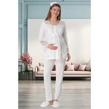 Mecit 5355 Ekru Lohusa Sabahlık Pijama Gecelik Takım