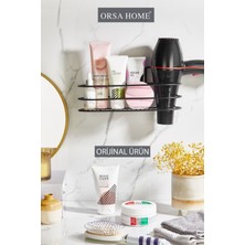 Yapışkanlı Banyo Düzenleyici Fön Makinesi Rafı Siyah