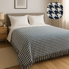 Ilmeki %100 Geri Dönüştürülmüş Iplikten Üretilmiş 200X230 cm Kazayağı Desenli Indigo Pike / Koltuk ve Yatak Örtüsü