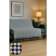 Ilmeki %100 Geri Dönüştürülmüş Iplikten Üretilmiş 200X230 cm Kazayağı Desenli Indigo Pike / Koltuk ve Yatak Örtüsü