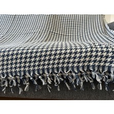 Ilmeki %100 Geri Dönüştürülmüş Iplikten Üretilmiş 200X230 cm Kazayağı Desenli Indigo Pike / Koltuk ve Yatak Örtüsü
